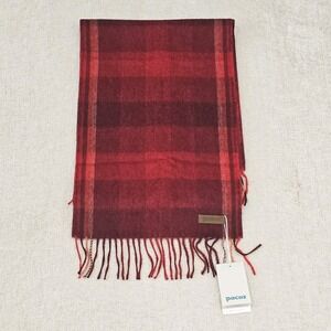 NWT Pacas Red Plaid Brushed Scarf 100% Baby Alpaca Wool w Cashmere Feel $90 MSRP